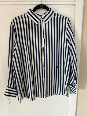 Lilysilk Classic Navy and White Striped Button-Down Shirt